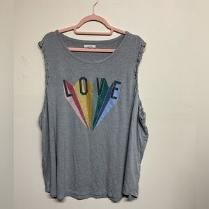 Maurices Gray Muscle Tee with Multicolor LOVE Design